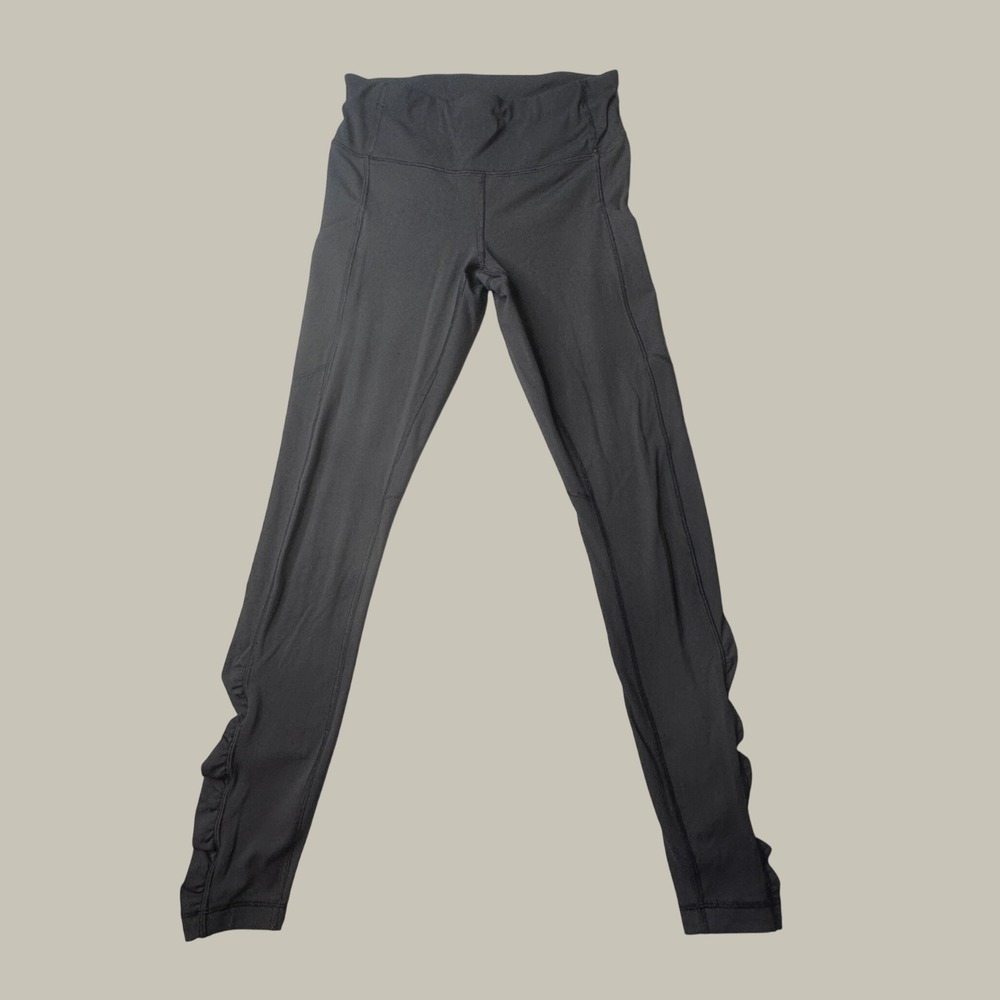 Lululemon Leggings Womens 4 Ruched Ankle Side Pocket Black High Rise Activewear